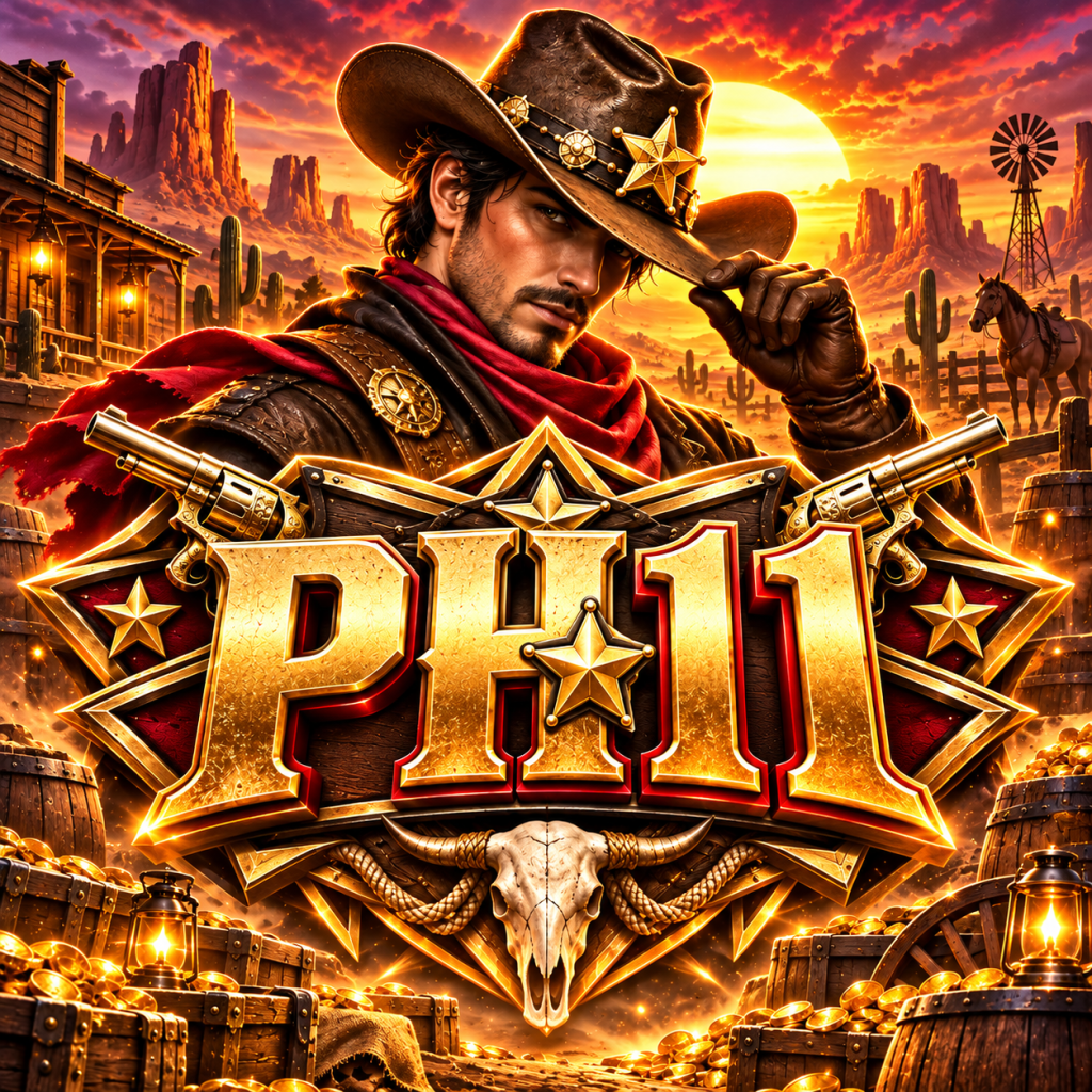 PH11 cowboy game logo with golden western design